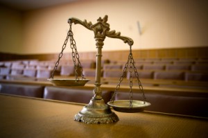 Decorative Scales of Justice in the Courtroom